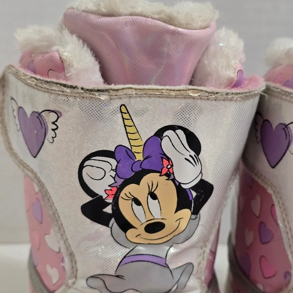 Girls Minnie Mouse Unicorn Pink Winter Snow Boots Size 10 Disney Shimmery Sequin
